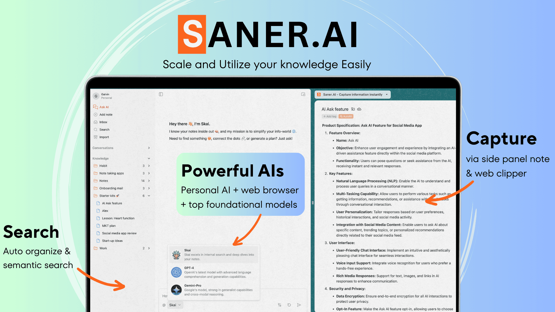 Saner AI product preview