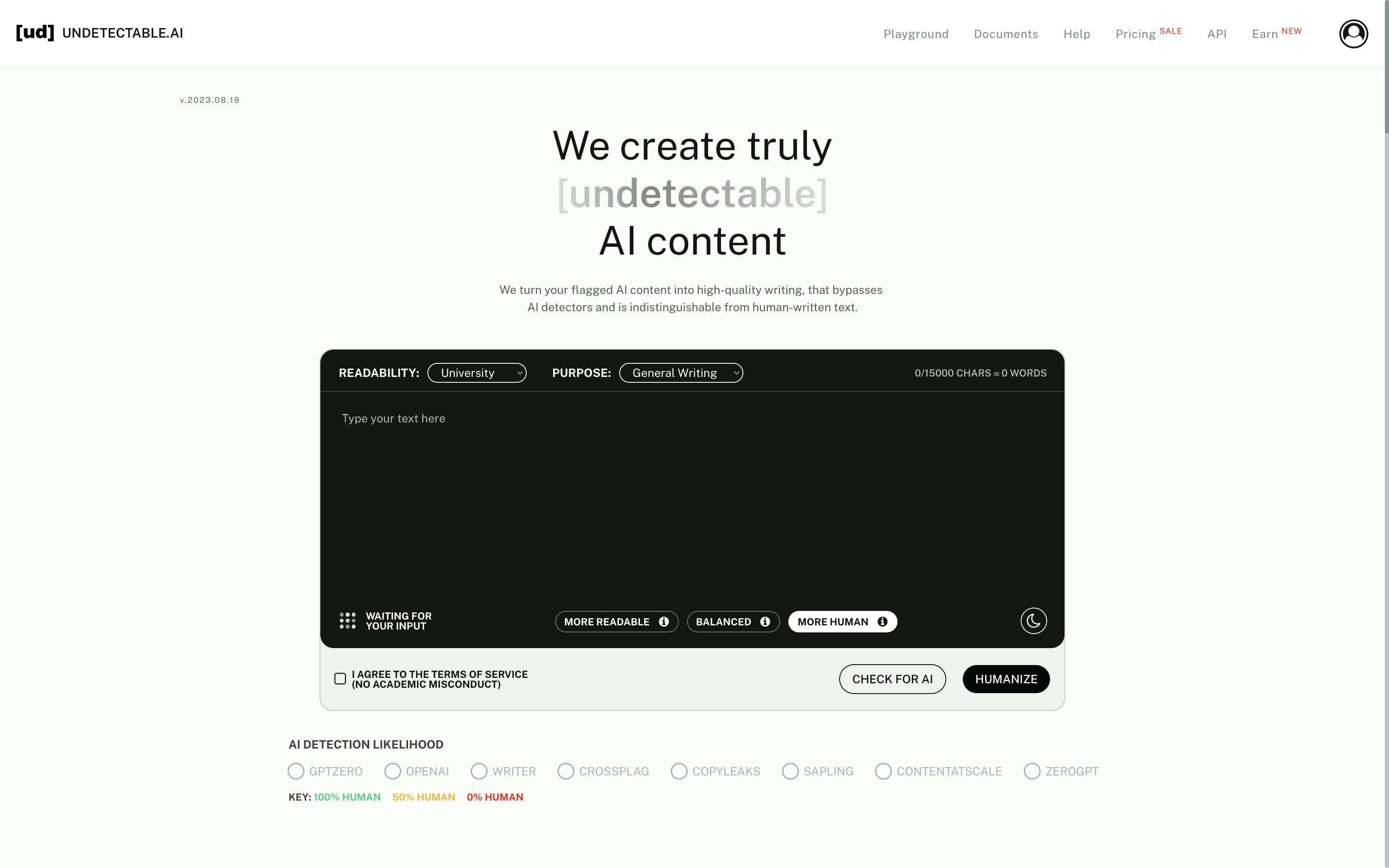 Undetectable AI product preview