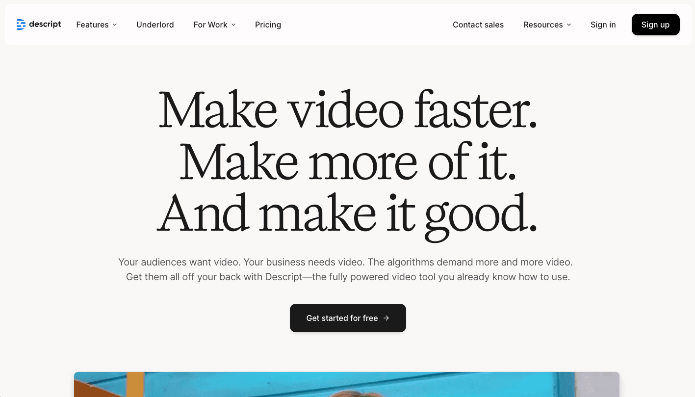 Descript product preview
