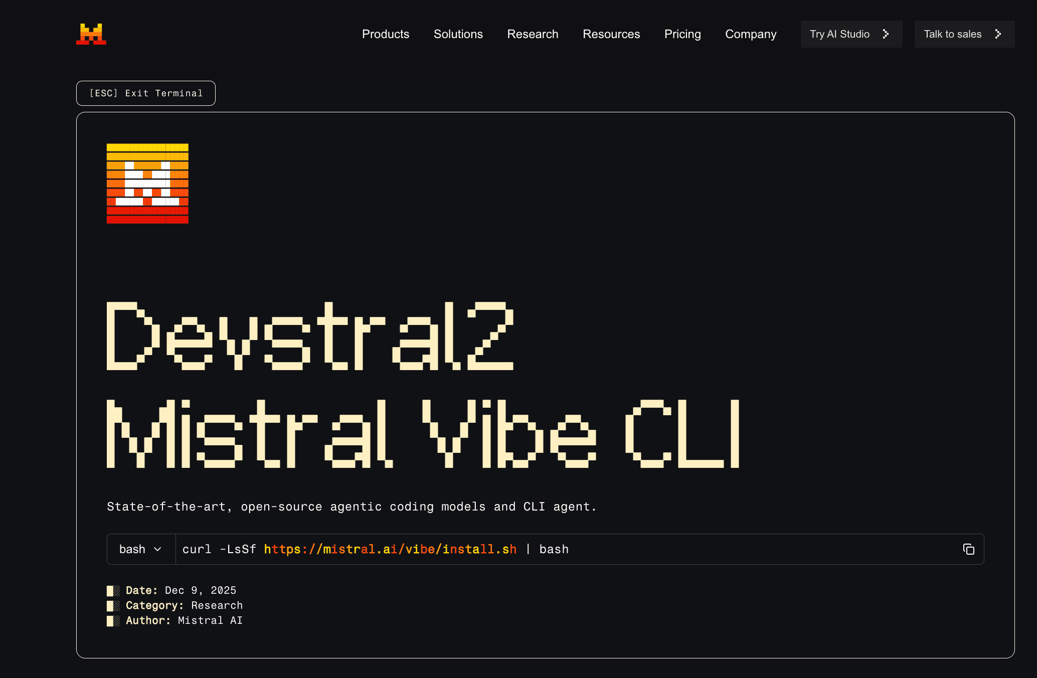 Mistral Vibe CLI product preview