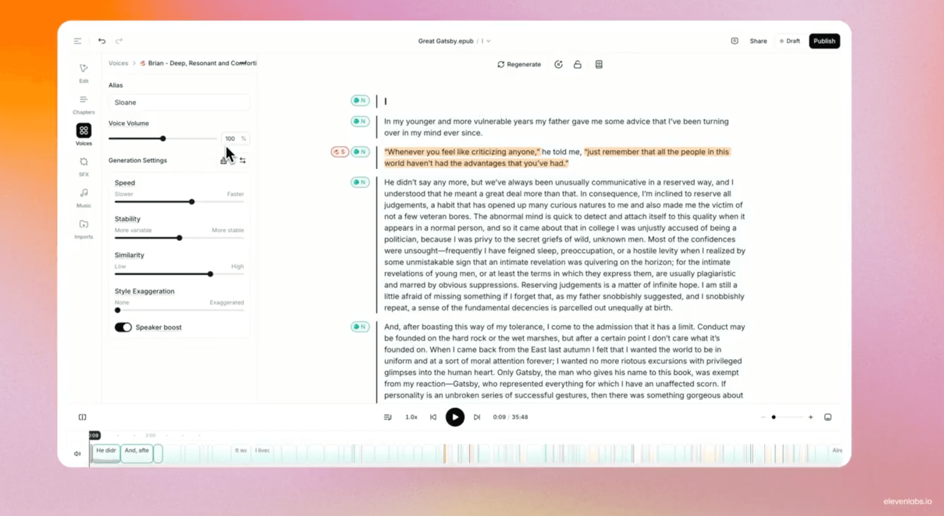 ElevenLabs Audiobooks product preview
