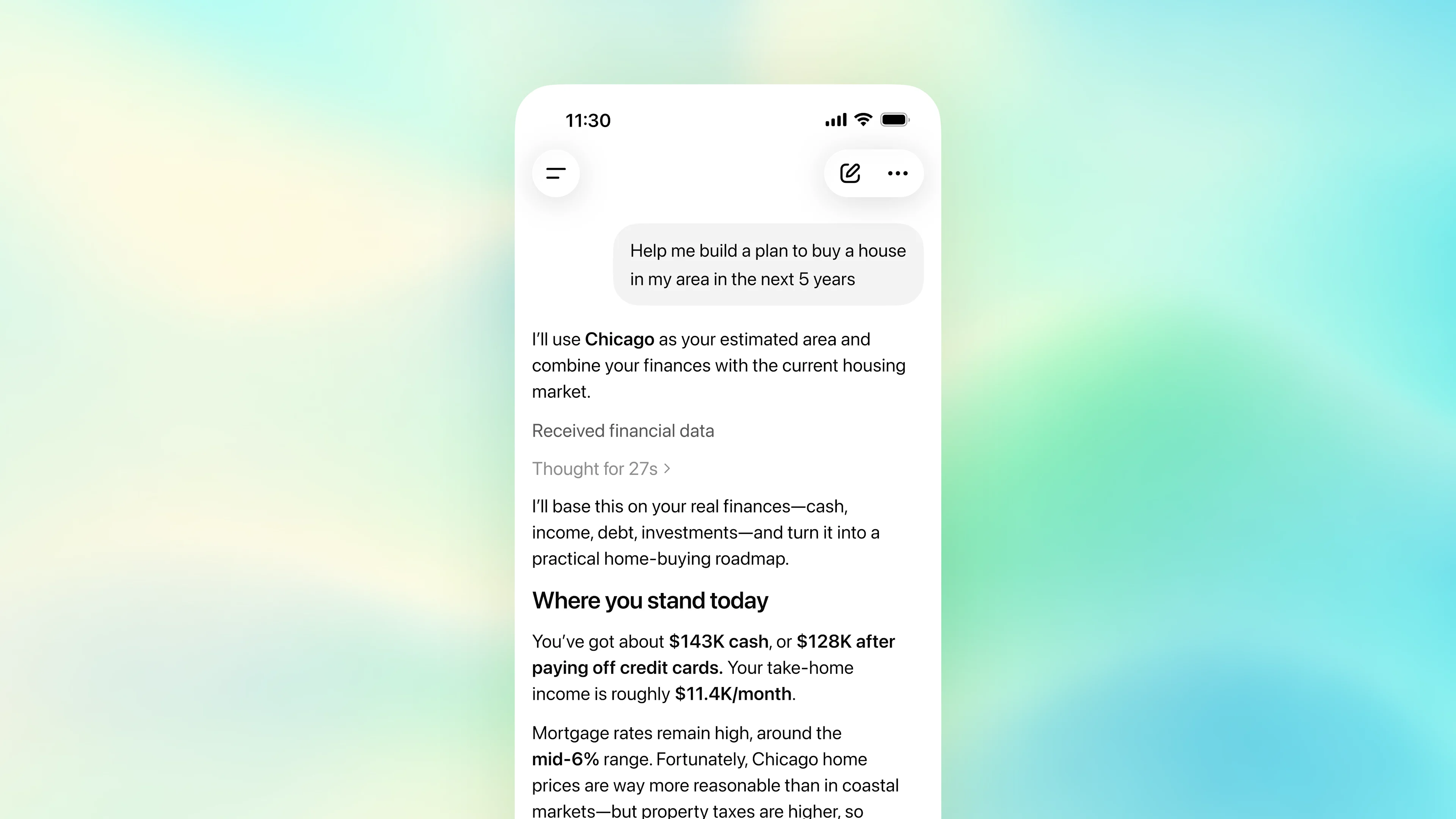 Finances in ChatGPT product preview