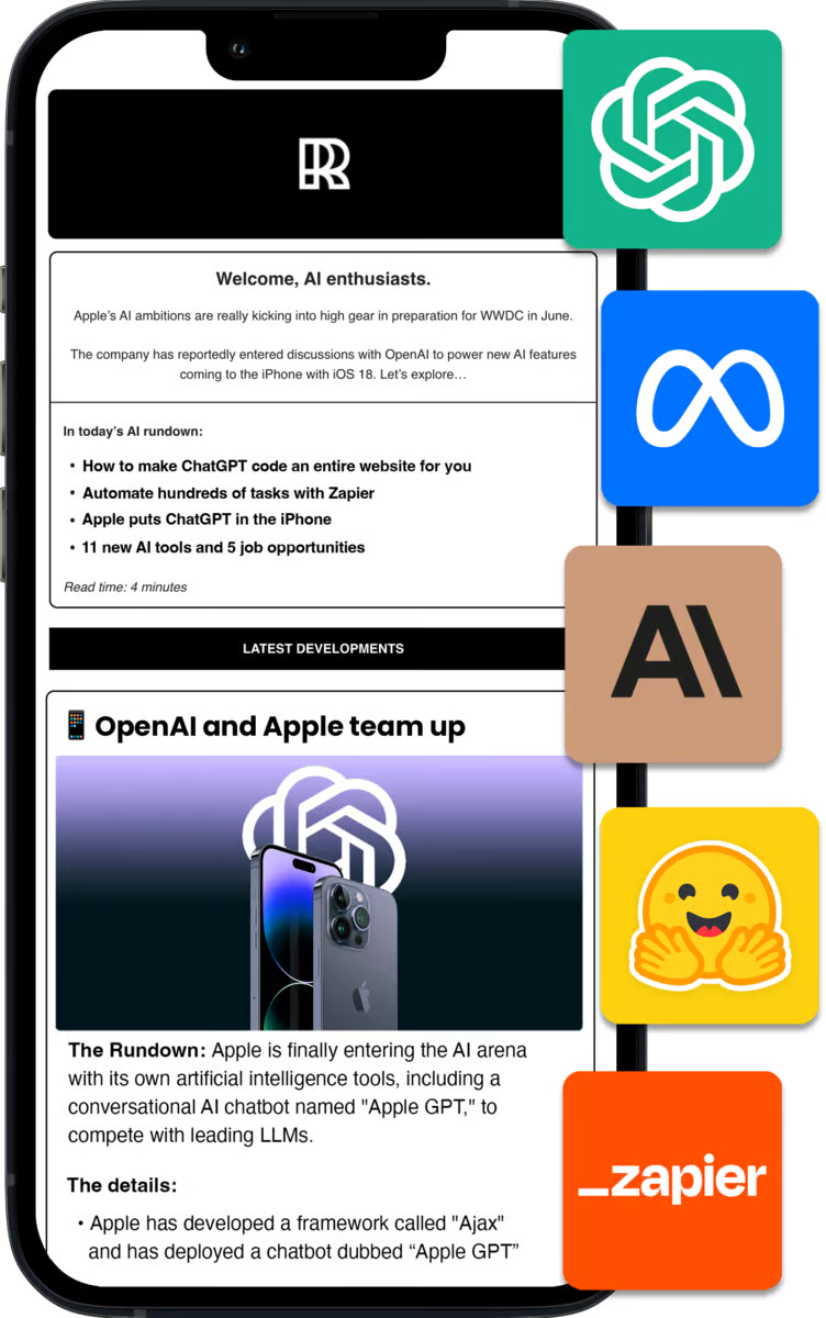 The Rundown AI newsletter on a phone