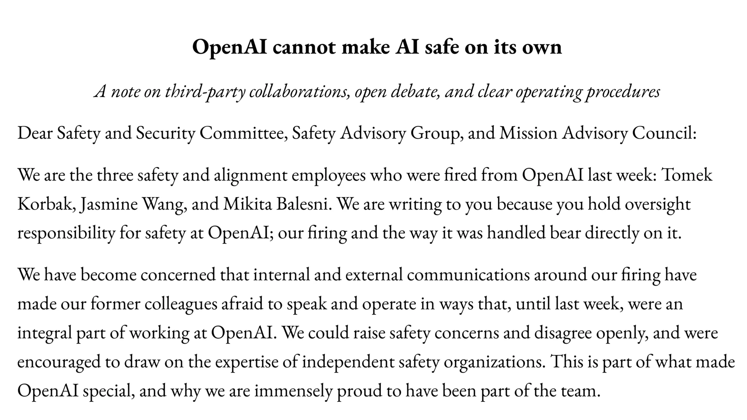 OpenAI safety firings spur calls for stronger external oversight